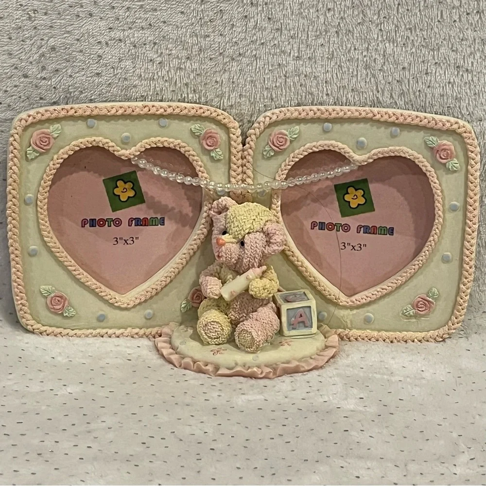 Ceramic 3D Bear Baby Double Heart Photo Frame 3